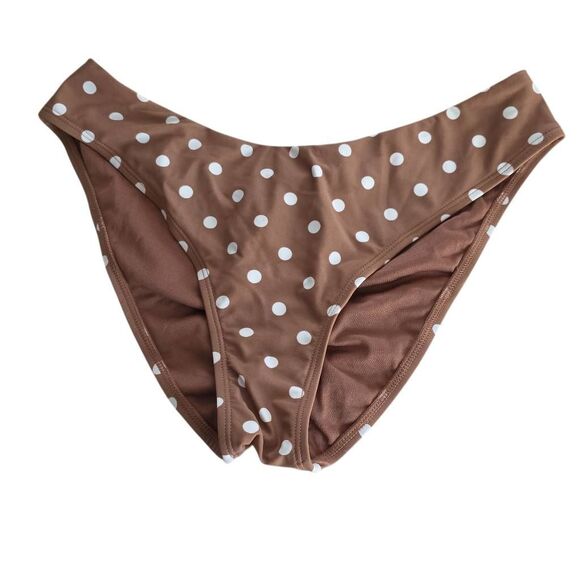 Time & Tru Women’s Size Large Brown White Dot Ruched Back Bikini Bottoms - Picture 1 of 6